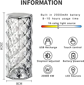 16 Colors Diamond Rose Crystal Lamp