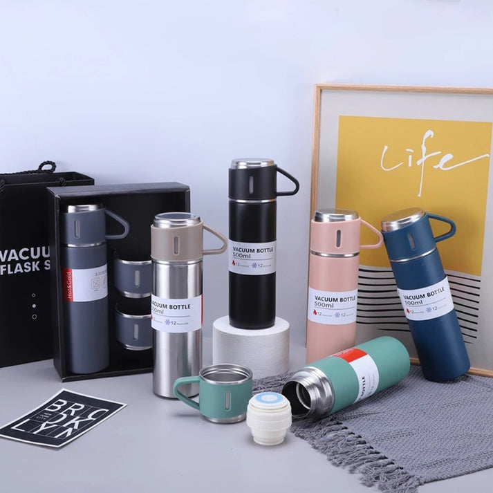 3 In 1 Vacuum Insulated Thermal Flask Set With Cup Set