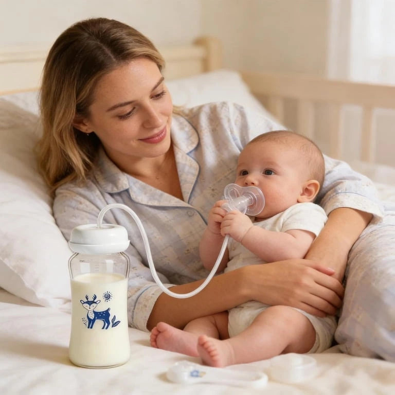 Hands-Free Baby Feeding Bottle 240ml | Anti-Colic Silicone Nipple