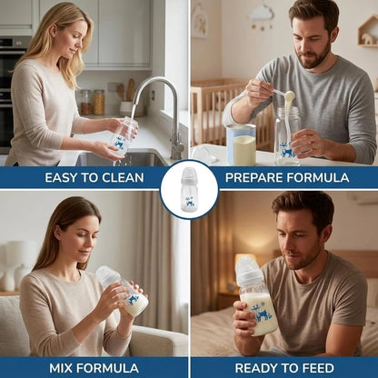 Hands-Free Baby Feeding Bottle 240ml | Anti-Colic Silicone Nipple