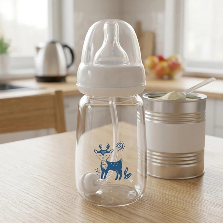 Hands-Free Baby Feeding Bottle 240ml | Anti-Colic Silicone Nipple
