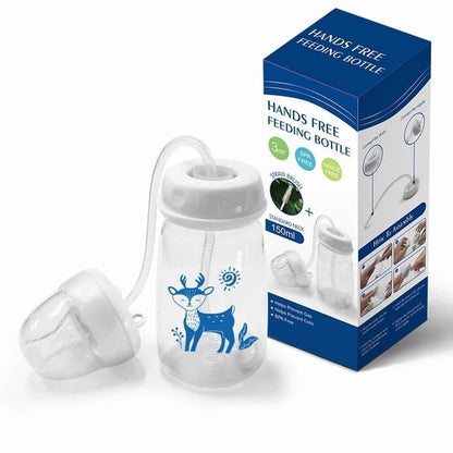 Hands-Free Baby Feeding Bottle 240ml | Anti-Colic Silicone Nipple